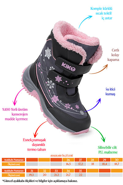 Kiko Kids Kartanesi Cırtlı Kız Çocuk Kar Bot Soğuk Suya Dayanıklı