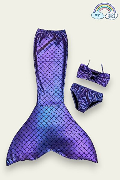 My Kids Wear Kız Çocuk Deniz Kızı Kostüm Alt Üst Bikini Ve Kuyruk 3'lü Takım