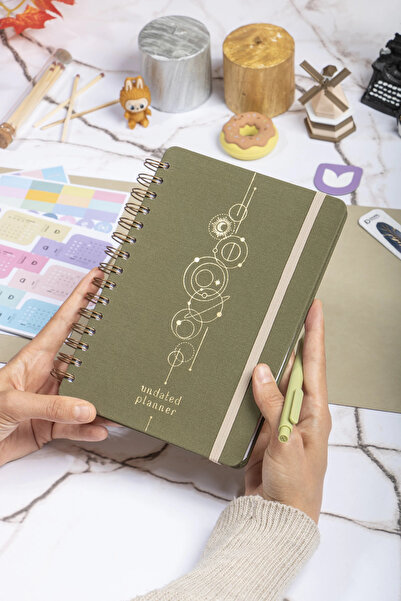 DİVAL A5 Süresiz Haftalık Planlayıcı Spiralli Kumaş Kapak - Haki