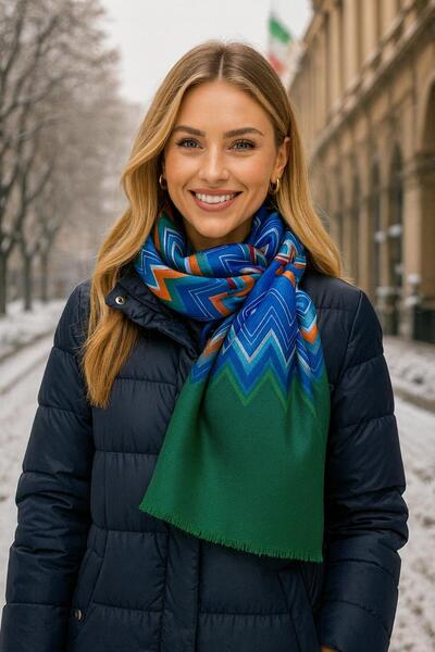 FELLMENS Şal de damă cu model în zig-zag bleumarin