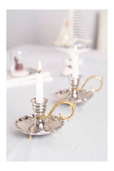 Bakır Concept Bakır El Şamdanı Fırfırlı Model Gümüş Renk (TEKLİ)