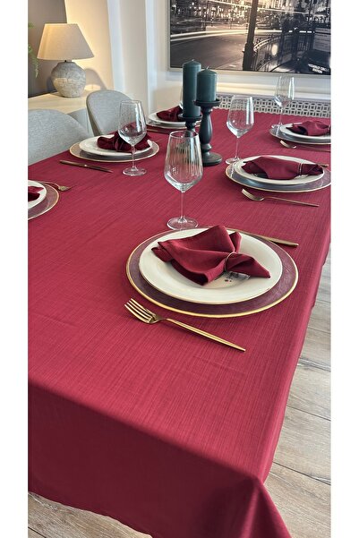Decamor home 6’lı Keten Dokulu Şarabi Bordo Kumaş Peçete