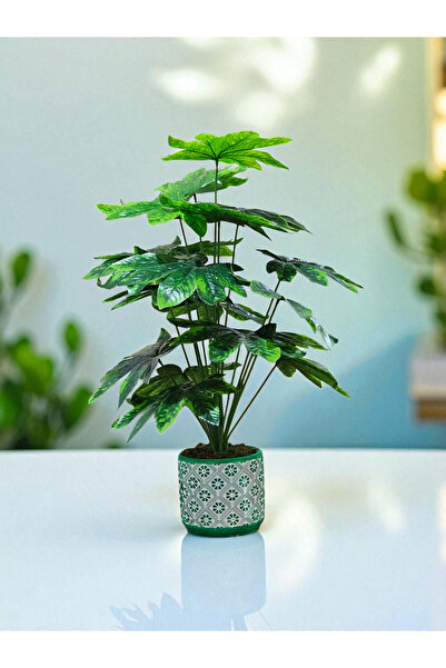 Artificial Plant with Flower Pattern in Concrete Flower Pot (Japanese Plane) 18 Branches 65 Cm