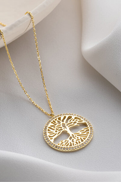 Two Arts Jewelry Kadın 925 Ayar Gümüş Hayat Ağacı Zirkon Taşlı Kolye | Hediye...