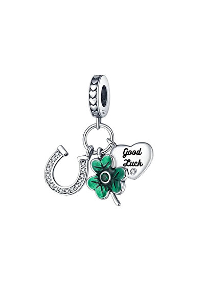 Fubena Nal, Yonca ve Kalp Sallantılı Gümüş Charm