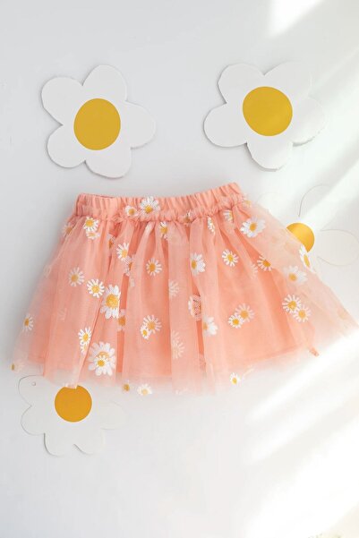 chipiques Спідниця для дівчинки з паєтками та вишивкою маргариток, лососевого кольору