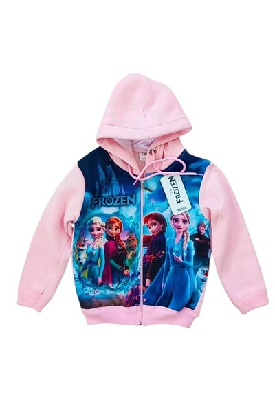 Frozen 3d Baskılı Polarlı Kız Çocuk Uzun Kollu Sweat Shirt 3 - 8 Yaş Pembe
