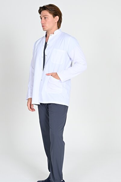 HEMİ سترة مريلة بيضاء بياقة القاضي للرجال - الطبيب والممرضة والمعلم