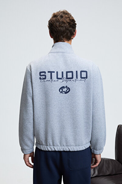 GRIMELANGE MERRICK Bărbați cu buzunar imprimat pe spate, broderie, cu jumătate de fermoar, mânecă elastică, guler vertical, croială normală, Grimelange