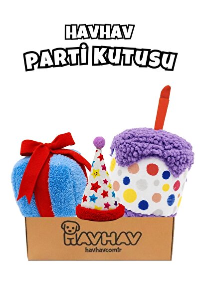 Havhav مجموعة صناديق حفلات الكلاب مكونة من 3 قطع |   قبعة الحفلات، كعكة القطيفة، صندوق هدايا من القطيفة