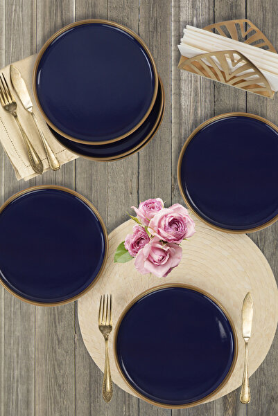 Keramika Kobalt Gold File Nordic Pasta Tabağı 22 cm 6 Adet