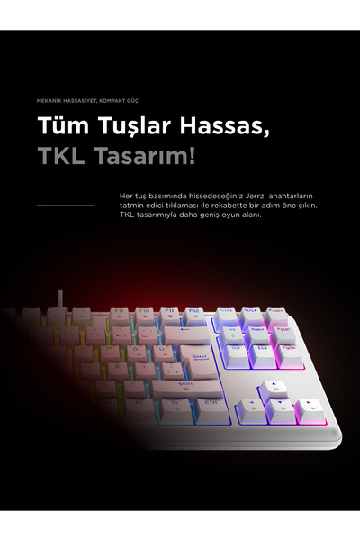 Rampage Claw Type-C TKL Red Switch Mekanik Rainbow Antighosting Türkçe Q Gaming Oyuncu Klavyesi Beyaz