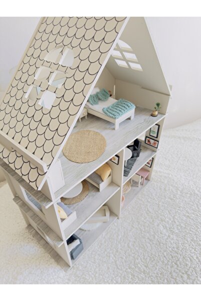 duruwoods Ahşap Oyuncak Bebek-Çocuk Dekor Oyun Evi-3 Katlı-85 Parçalı Oyuncak Ev