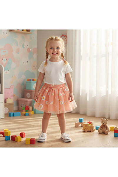 chipiques Спідниця для дівчинки з паєтками та вишивкою маргариток, лососевого кольору