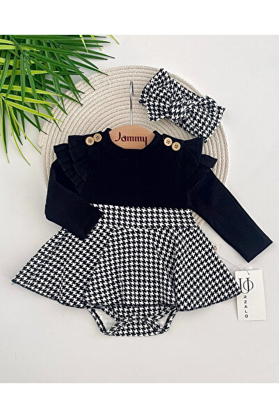 Jammybaby Kazayağı Desenli Elbise ve Bandana Set Omuz Fırfır Detaylı %100 Pamuk Kaşkorse Kız Bebek Takım