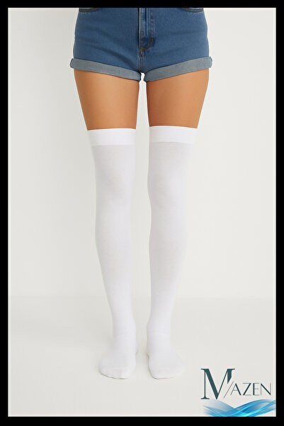 MAZEN Обикновени бели дълги чорапи | До коляното, в стил ученически | Дамски високи чорапи (36-42)