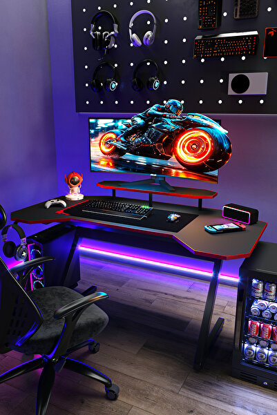 Mobitopya Profesyonel Oyuncu Masası - RGB LEDLİ - Bilgisayar Masası - Gamer - Çalışma Masası - 140*75*70 cm