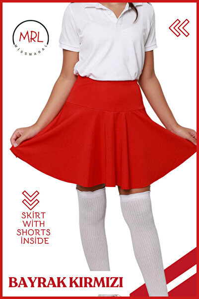 missmaral Red Shorts Event Skirt School Game Feast Pool Sea Tour Skirt with Shorts 4101