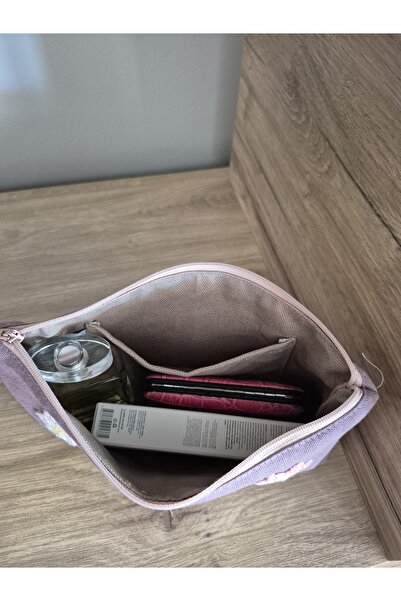 Handream Dried Rose Quilted Lilac Knit Flowers (Makeup Bag/Handbag/Purse-Luggage Organizer)