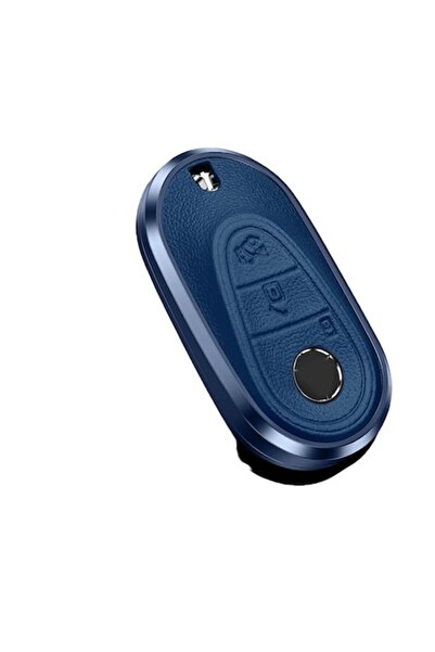 OEM Husă cheie aluminiu cu piele albastră pentru Mercedes Clasa C/Clasa S