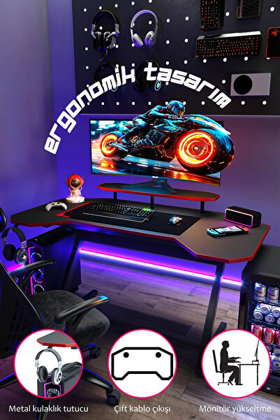 Mobitopya Profesyonel RGB Ledli Oyuncu Masası 140*75*70 cm Bilgisayar Masası ...