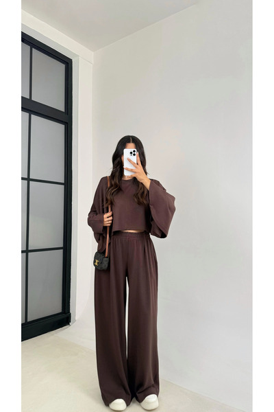 solena sln Women's Batwing Sleeve Blouse Pants Modal Set