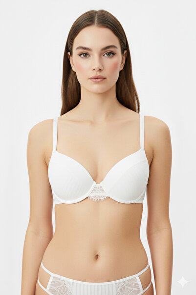 chiara grazia Striped White Padded Bra Set