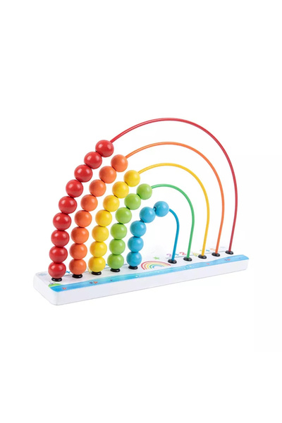 Toyska Numaratoare Curcubeu din lemn, Abac cu bile colorate, multicolor