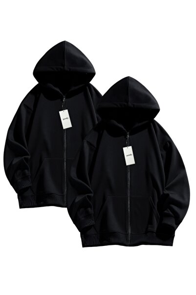 pandy 2 Συσκευασία Εποχιακή Ζακέτα / Φούτερ με φερμουάρ σε μαύρο χρώμα