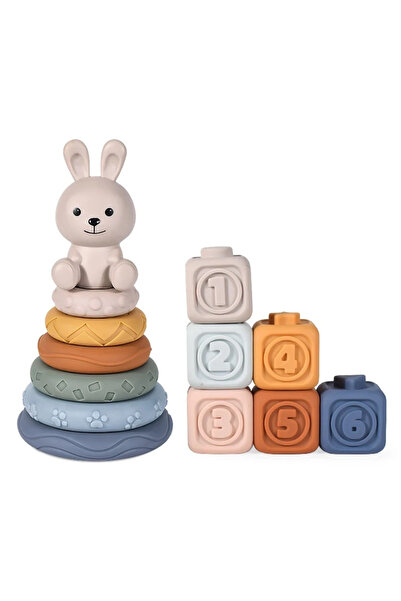 Toyska Set Cuburi moi si Turn cu inele Ursulet, multicolor