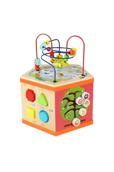 Toyska Cub educativ multifunctional Montessori din lemn, Fermier 7 in 1, mult...