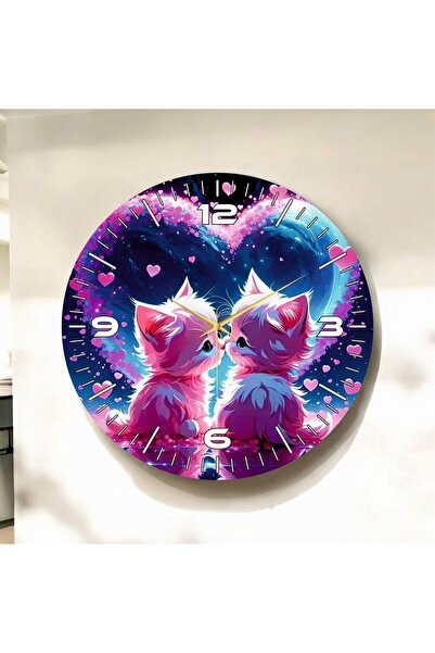 AA Shop Mor Renkli Baskı Kedi Desenli Sayılı Yılbaşı Hediyelik Ahşap Sessiz T...