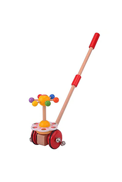 Toyska Wooden toy 2 wheels for pushing and pulling with Bells, red