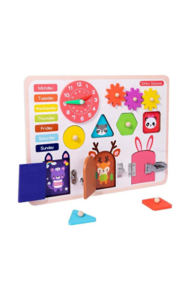 Toyska Placa Busy Board cu forme si calendar Open Sesame Locks, multicolor