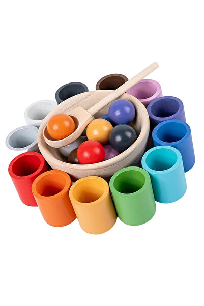 Toyska Joc Montessori de indemanare si sortare cu bile din lemn Balls and Cup...