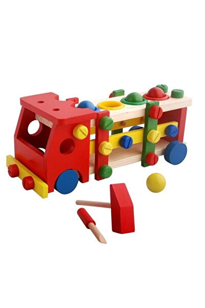 Toyska Banc de scule si ciocan cu bile din lemn Camionul 2 in 1