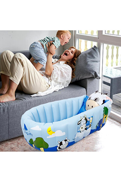 Toyska Cadita de baie gonflabila pentru bebelusi , Vacuta, albastru
