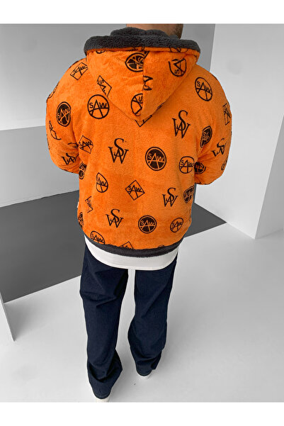 Saw Πορτοκαλί Παλτό Διπλής Όψης Χοντρό Λούτρινο