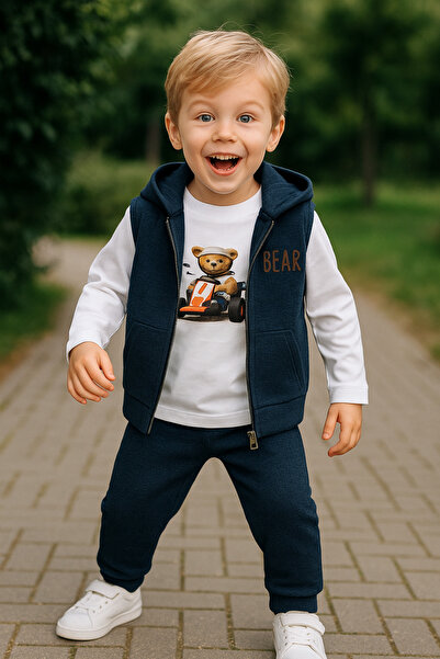 minikiss Яке с качулка от вафелна материя 100% памук Комплект от 3 части за м...