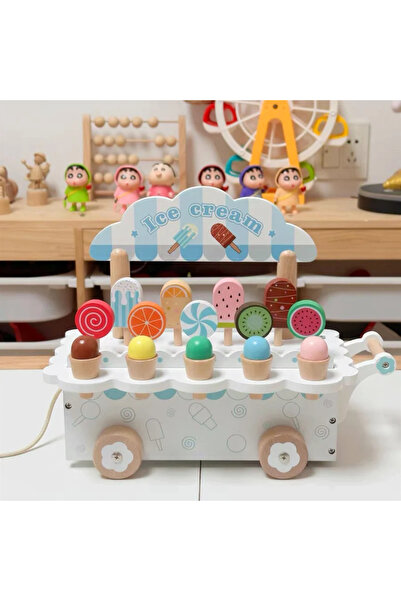 Toyska Jucarie de tras din lemn Masinuta de Inghetata, Ice Cream Truck, multicolor