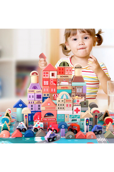 Toyska Set cuburi lemn Oraselul City Blocks, 115 piese