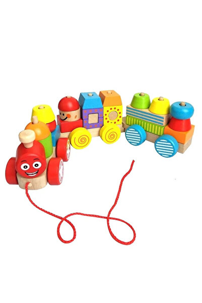 Toyska Trenulet Montessori din lemn stivuire cuburi, multicolor