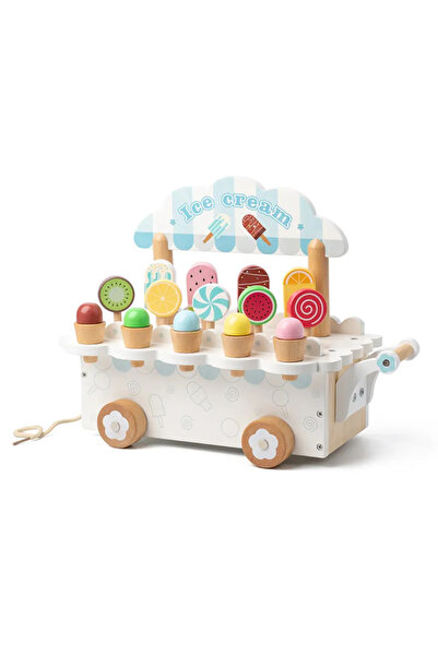 Toyska Jucarie de tras din lemn Masinuta de Inghetata, Ice Cream Truck, multicolor