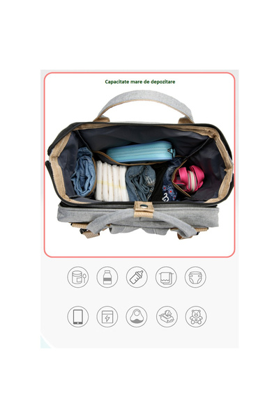 Toyska Rucsac Multifunctional pentru Mamici cu Patut Pliabil si Baza de Schimbat, Roz Pudra