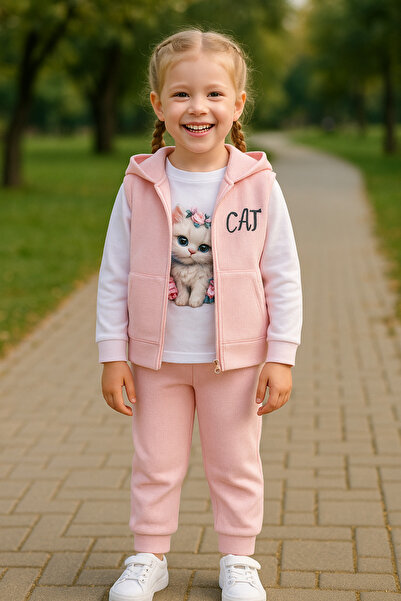 minikiss سترة بغطاء للرأس من قماش الوافل 100% قطن للفتيات طقم من 3 قطع