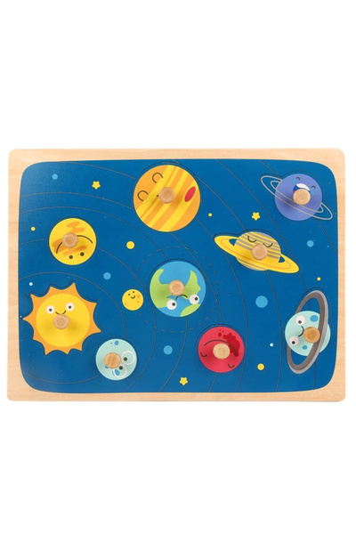 Toyska Puzzle incastru din lemn cu piese groase pentru copii Spatiu Cosmic, 9...