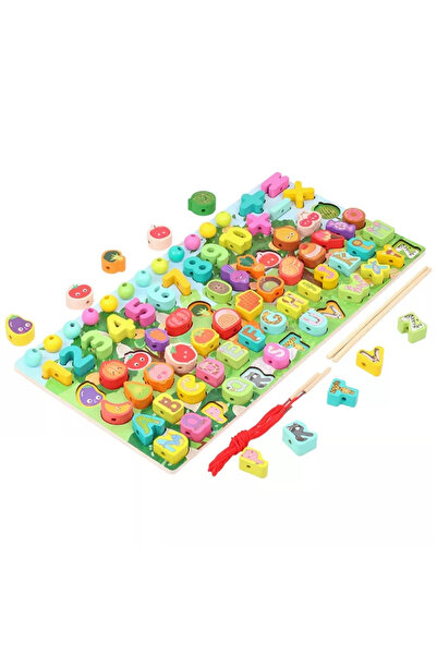 Toyska Монтесори дървена логаритмична образователна игра 6 в 1 Плодове, Наниз...