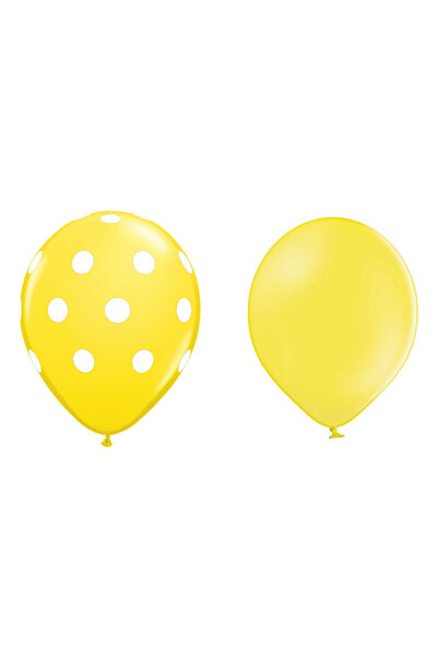 Toyska Set of 10 Latex Balloons, Party Pattern with Polka Dots and Plains, 30 cm, Yellow