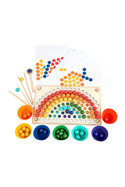 Toyska Joc Montessori de indemanare si asociere cu bile din lemn Curcubeu Rai...