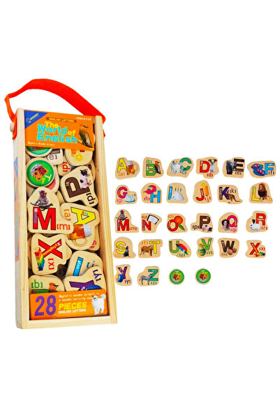 Toyska Set 28 piese litere magentice din lemn English Letters, multicolor